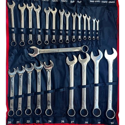 Zestaw 47 el. kluczy płasko-oczkowych Cr-V 6–32 mm z etui – Pokrowiec